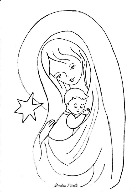 Раскраска Дева Мария с младенцем