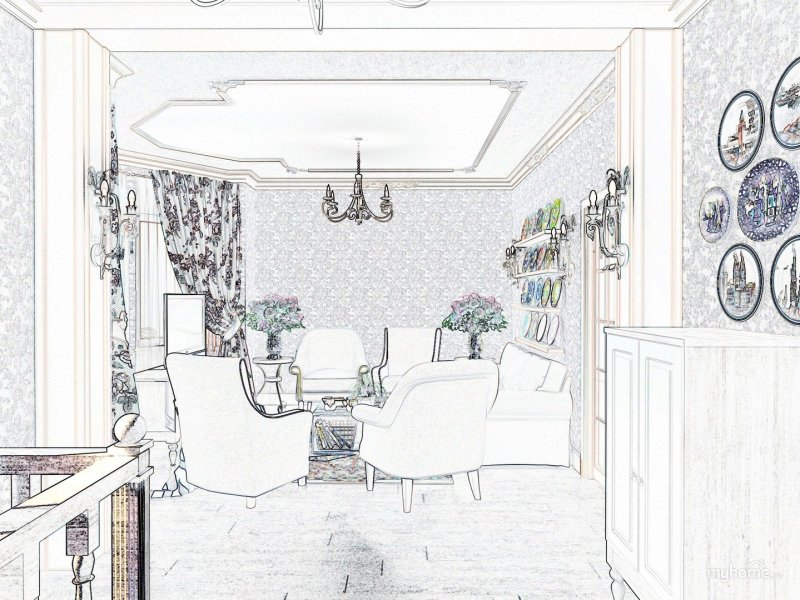 Эскиз интерьера кафе