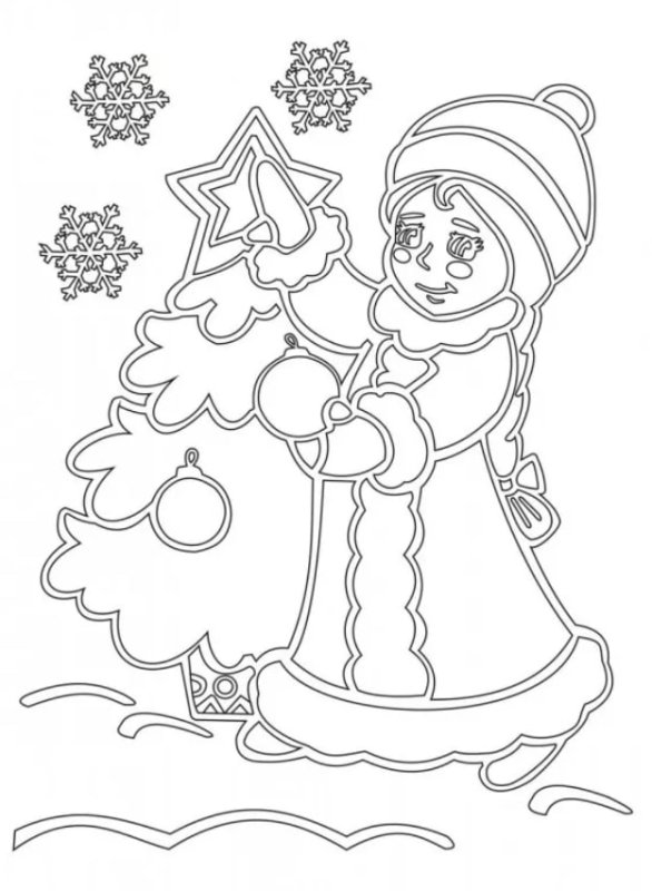Новогодние трафареты на окна Снегурочка