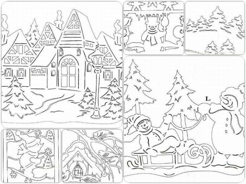 Трафареты на окна новогодние композиции