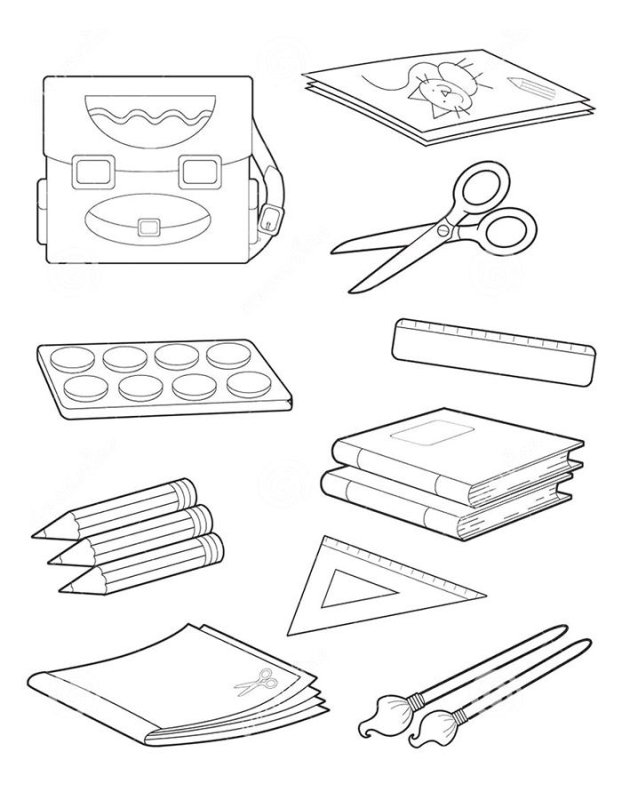 Школьные принадлежности раскраска для детей