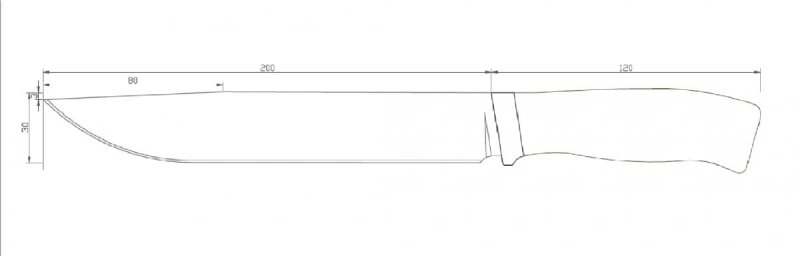 Чертеж мачете с размерами в натуральную величину