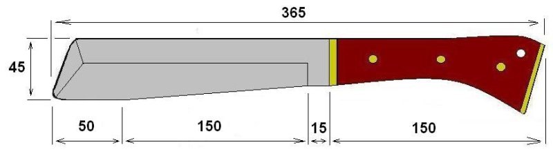 Чертеж мачете с размерами в натуральную величину