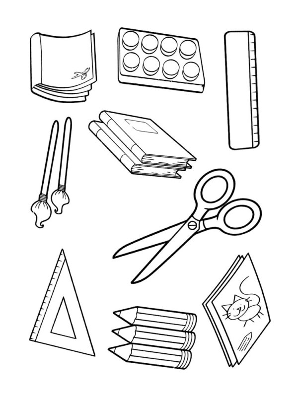 Раскраска канцелярские принадлежности