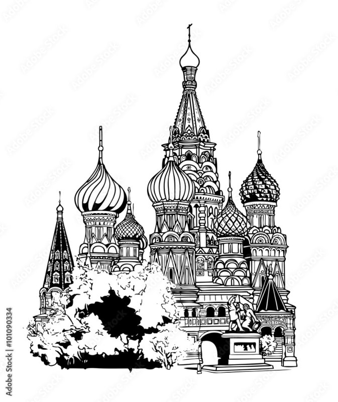 Храм Василия Блаженного черно белый