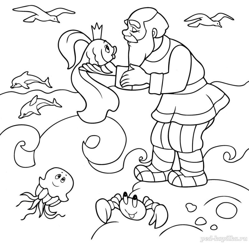 Сказка о рыбаке и рыбке raskraska