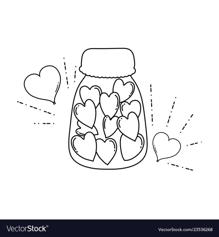 Баночка с сердечками раскраска