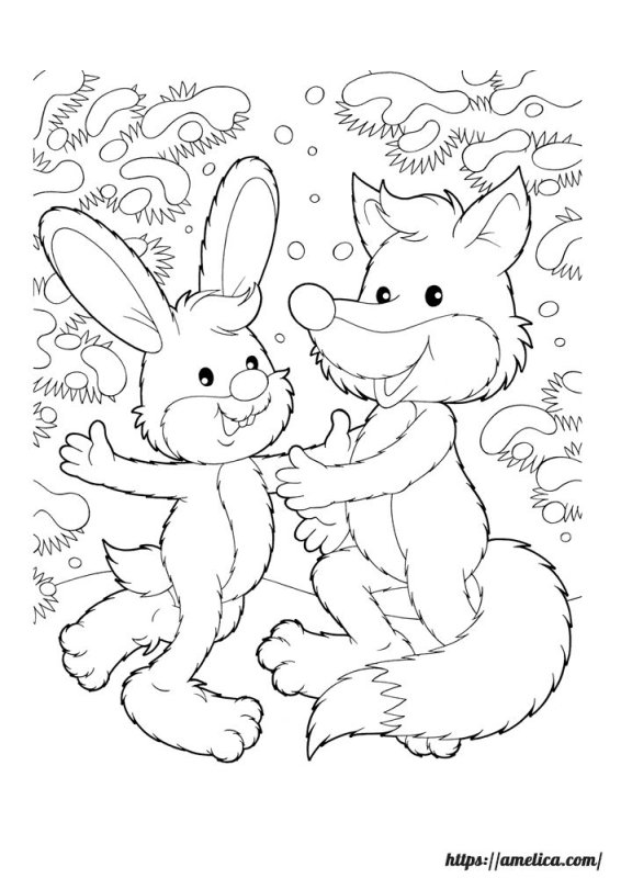 Зайчик и Лисичка раскраска
