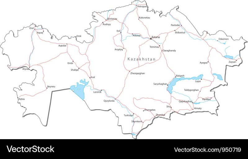 Контур карты Казахстана с областями