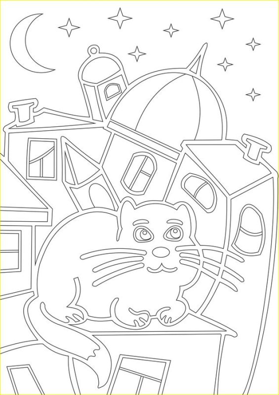 Трафарет коты на крыше