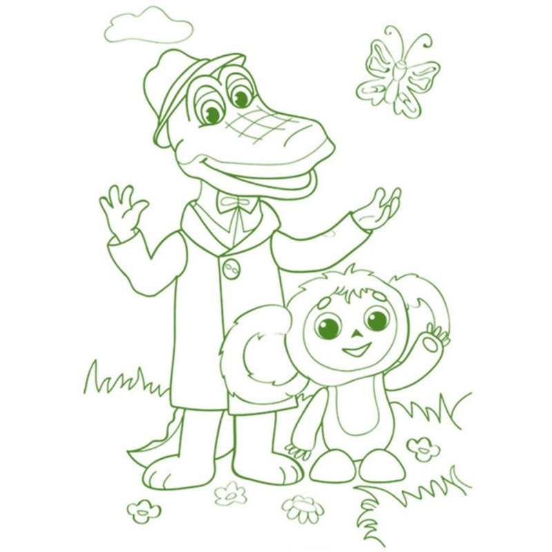 Раскраска Чебурашка Гена и Шапокляк