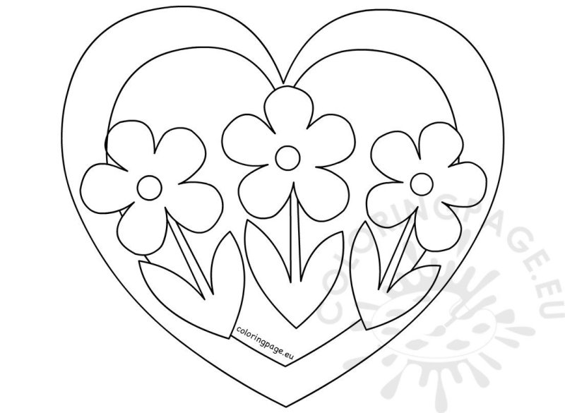 Раскраска сердце с цветами