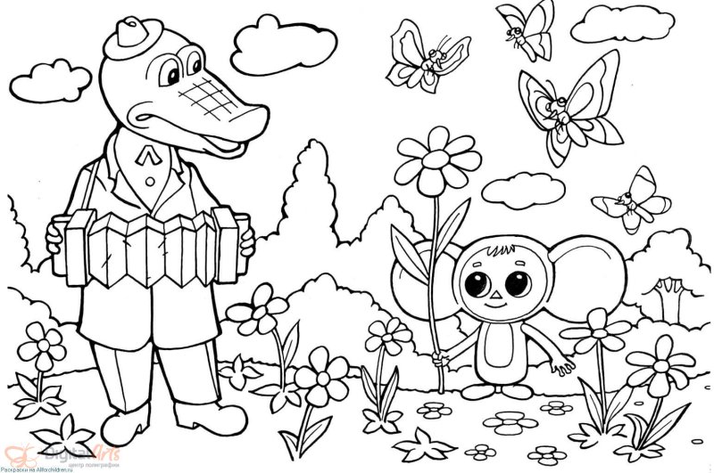 Крокодил Гена раскраска для детей