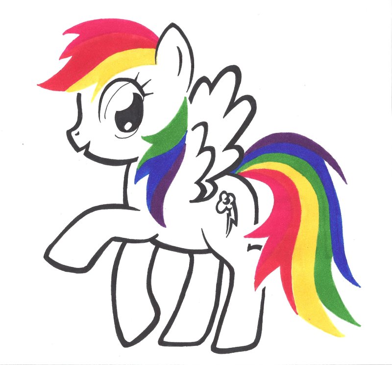 Пони Радуга раскраска с цветным контуром