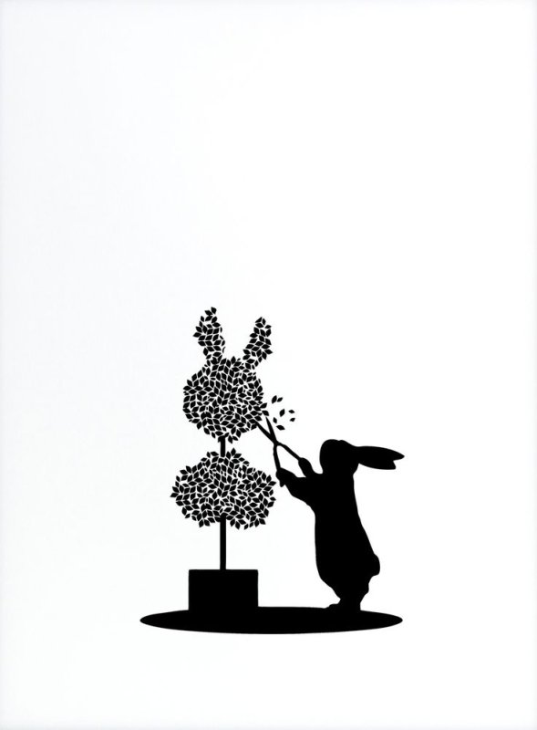 Шаблон трафарет кролика боком держит шарики