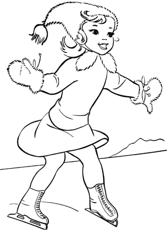 Разукрашка девочка на коньках