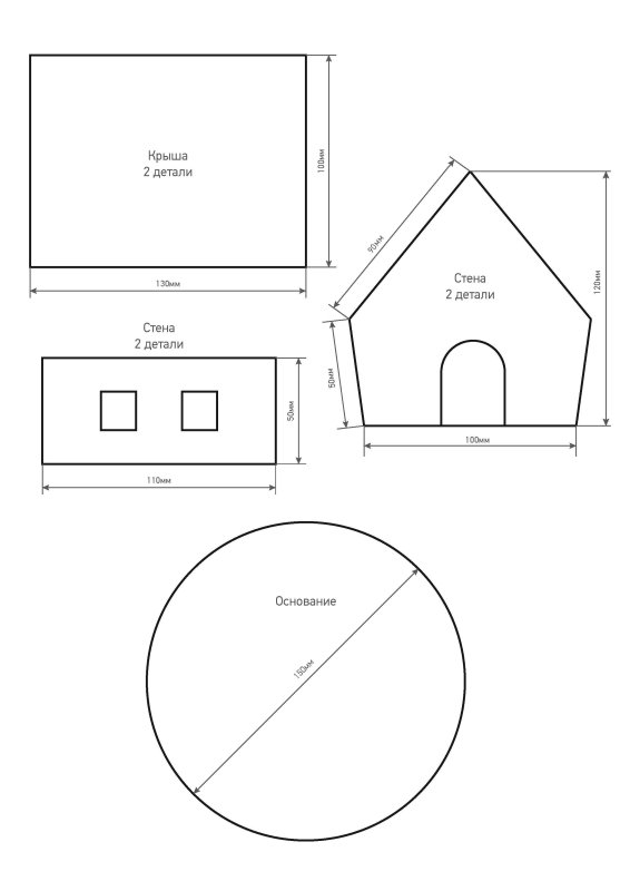 Пряничный домик трафарет с размерами