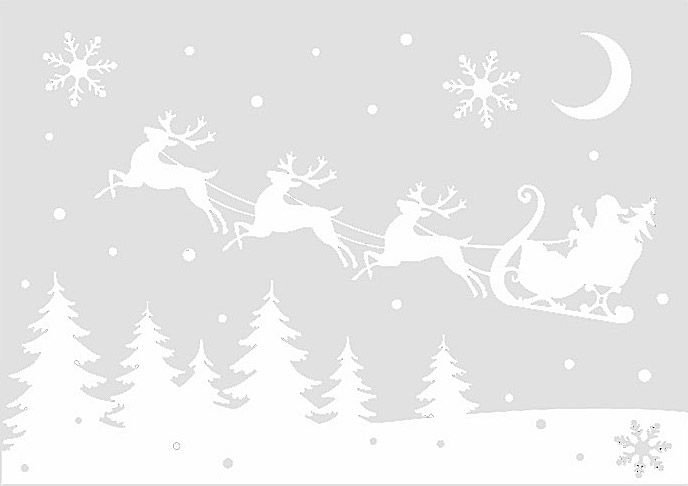Трафареты на окна сани с оленями