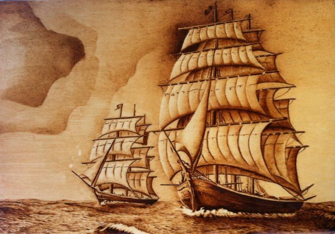 Пирография корабль