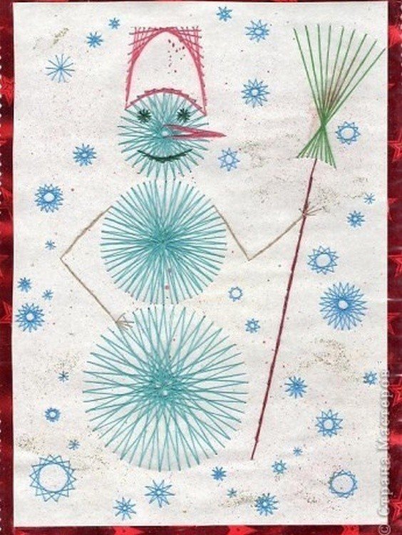 Елка из мулине на картоне