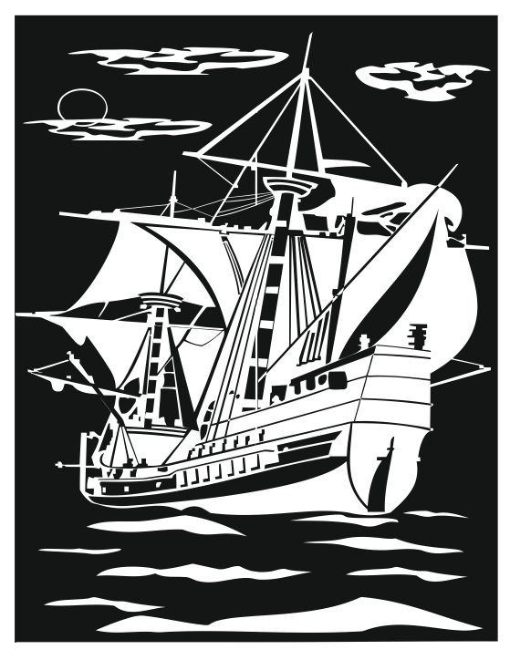 Выжигание по дереву "корабль"