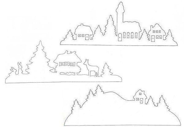 Трафареты на окна новогодние домики