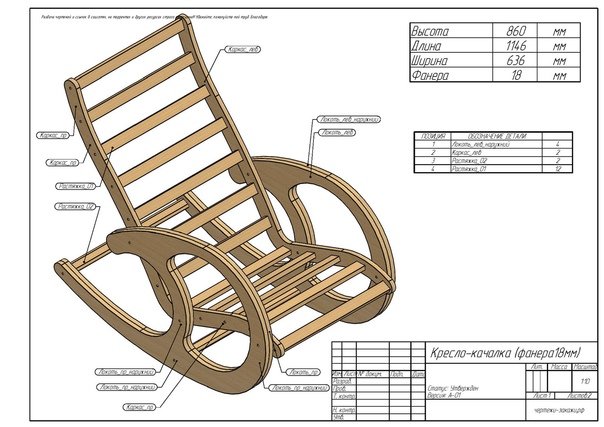 Кресло качалка своими руками чертежи из фанера, основные этапы работ