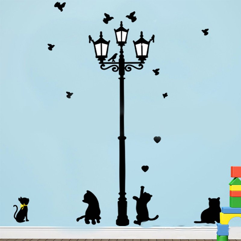 Наклейки на стену фонарный столб с котами