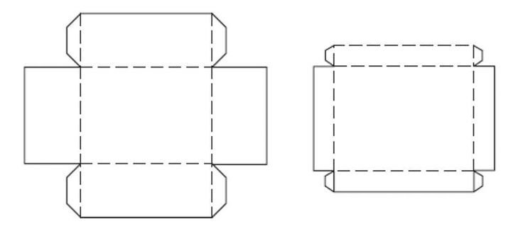 Чертеж коробочки из картона с крышкой прямоугольная