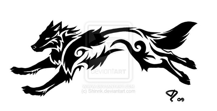 Тату волк черно белый