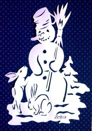 Вытынанки на новый год Снеговик