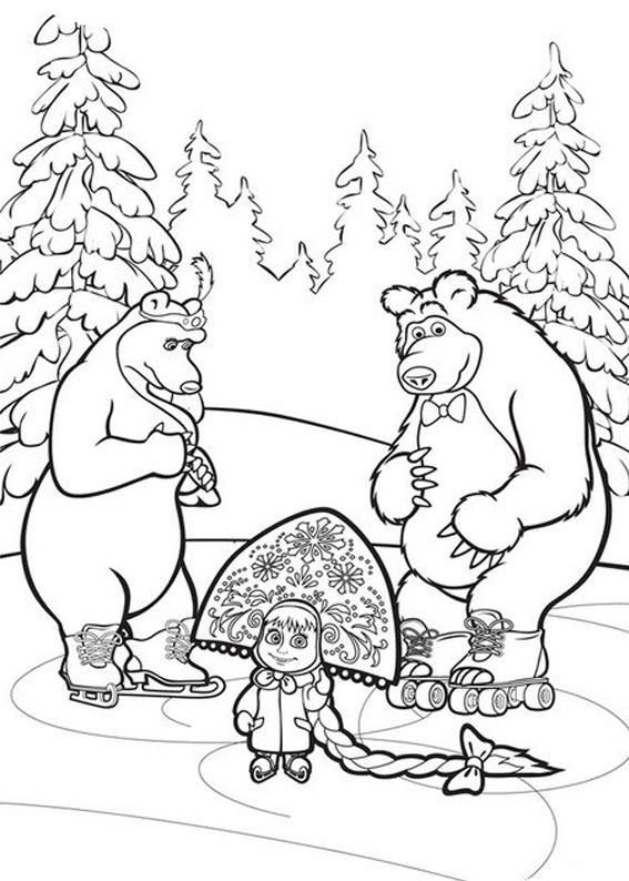 Картинки раскраски для детей Маша и медведь