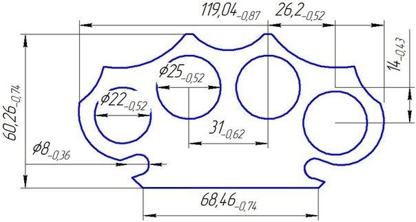 Чертеж кастета 1 к 1 на а4
