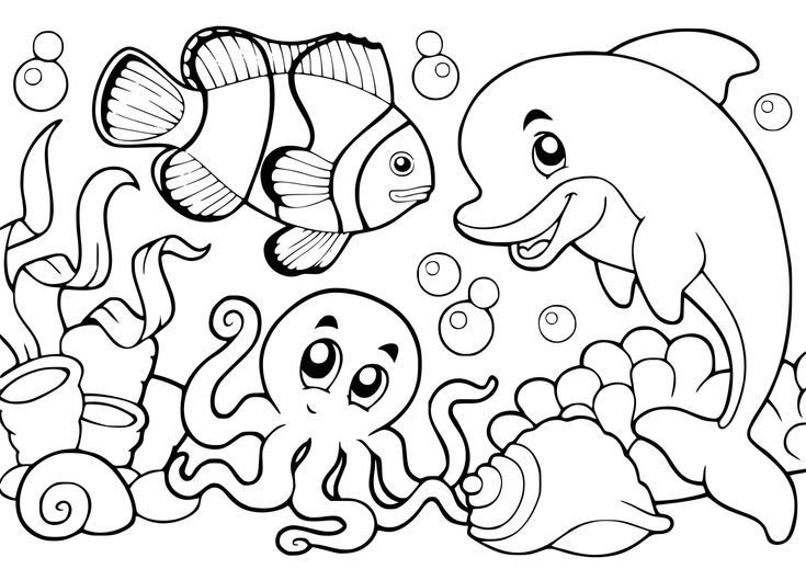 Морские обитатели раскраска для детей