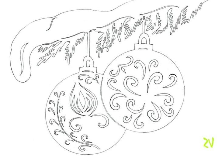 Новогодние шары на ветке на окно