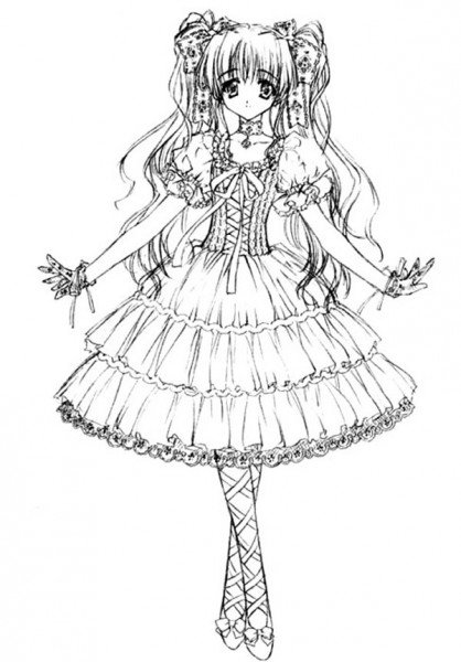 Раскраска девочка в платье