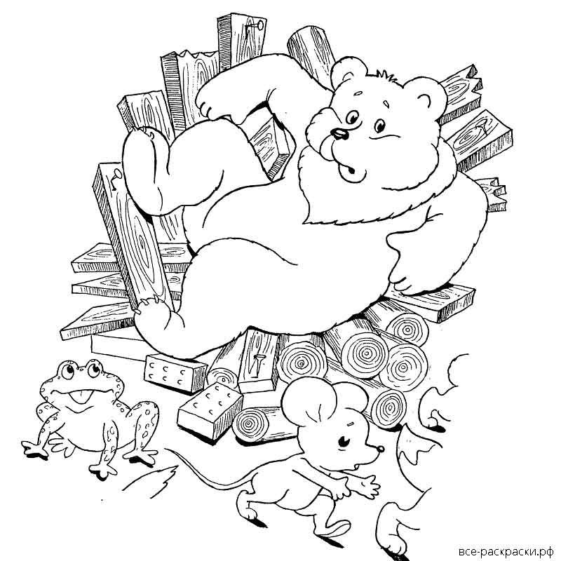 Медведь Теремок раскраска для детей