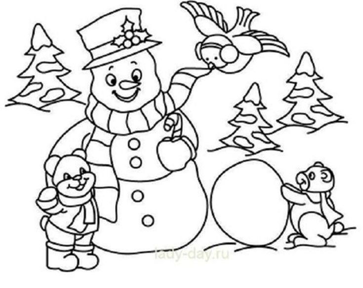 Снеговик раскраска для детей