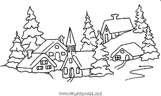 Новогодний пейзаж раскраска