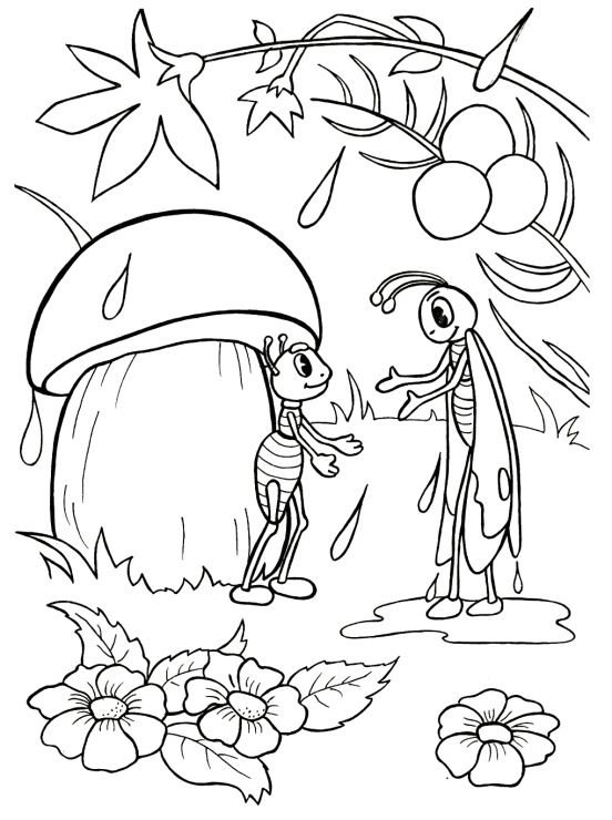 Раскраска по сказке Сутеева под грибом