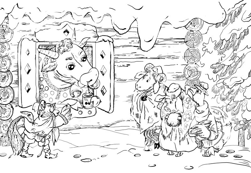 Раскраски к сказке зимовье зверей для детей