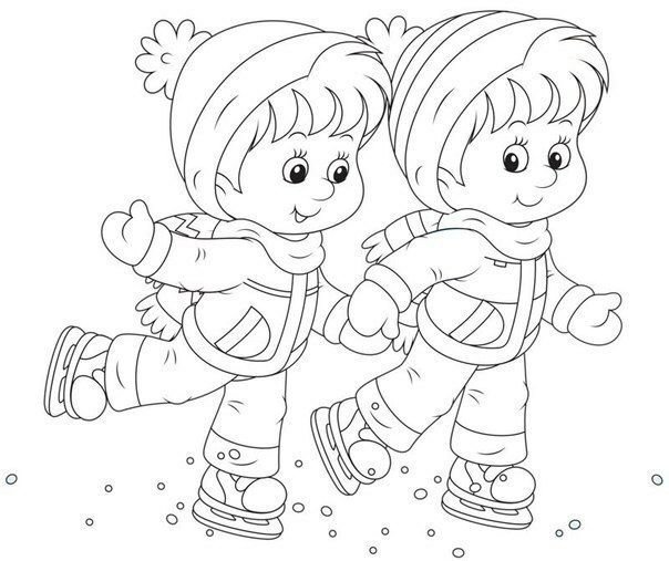 Зимние забавы раскраска для малышей