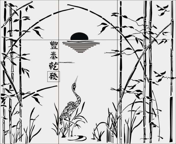 Японский орнамент древней Японии журавль