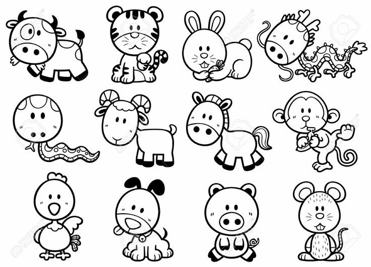 Животные китайского гороскопа раскраски