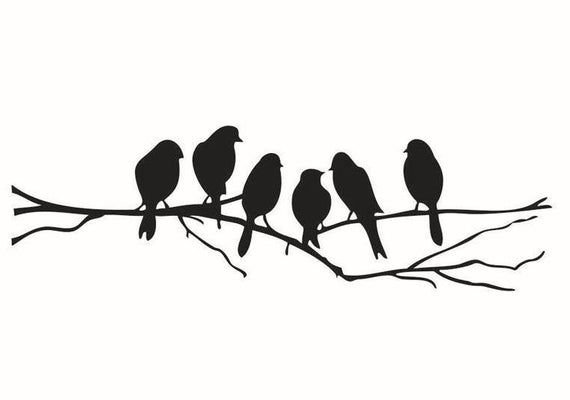 Птички на ветке трафарет