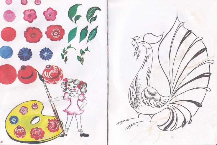 Городецкая роспись раскраски петушок