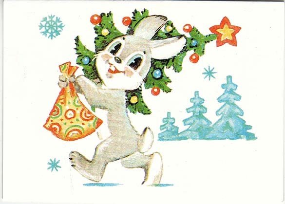Новогодняя открытка с зайчиком