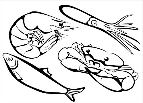 Рыбные продукты раскраска