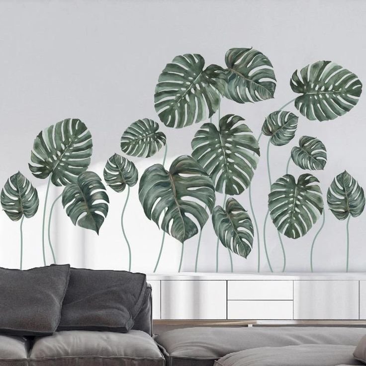 Акцентная стена с листьями