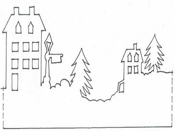 Трафареты на окна новогодние домики